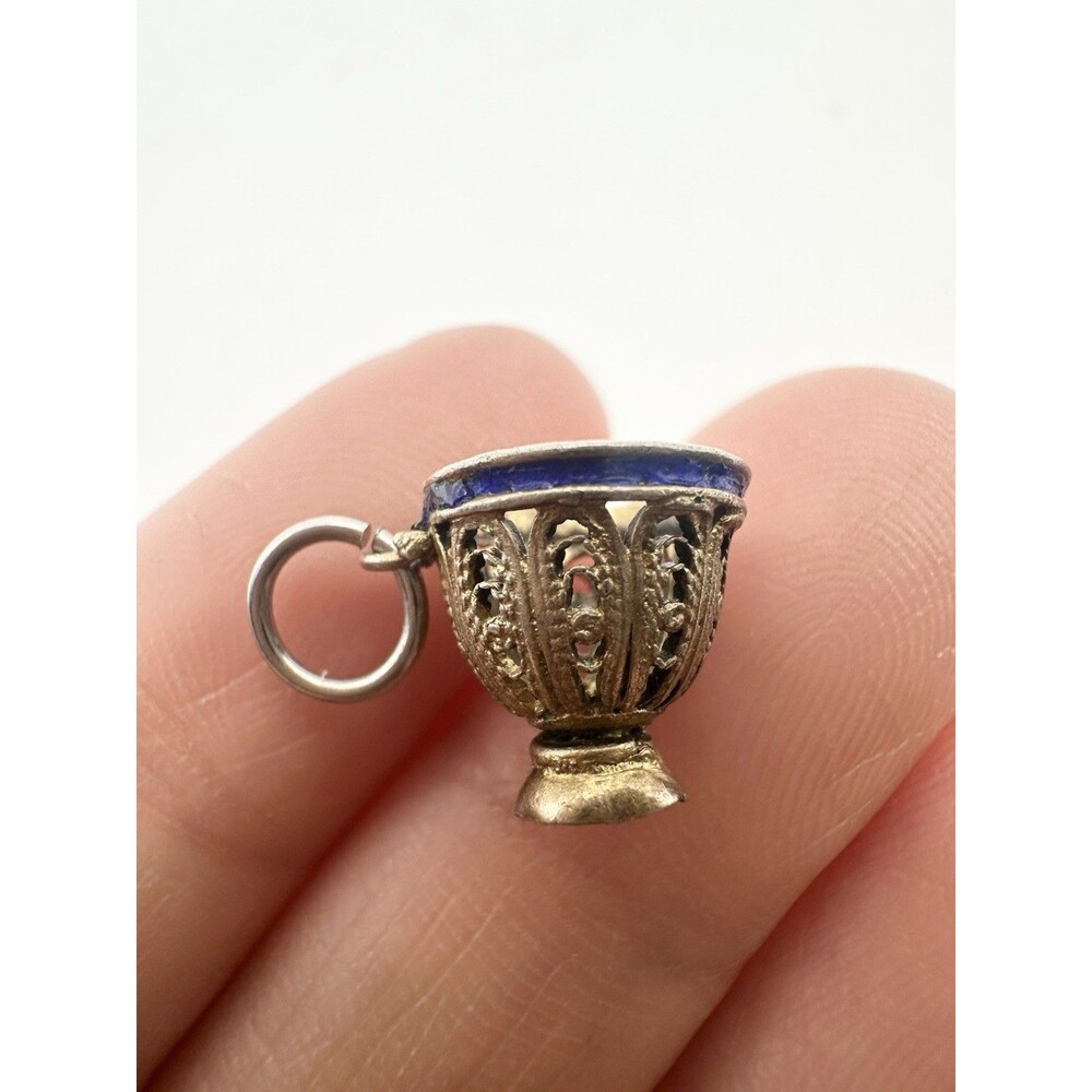 Vintage Sterling Silver Enamel Filigree Bow Basket Charm
